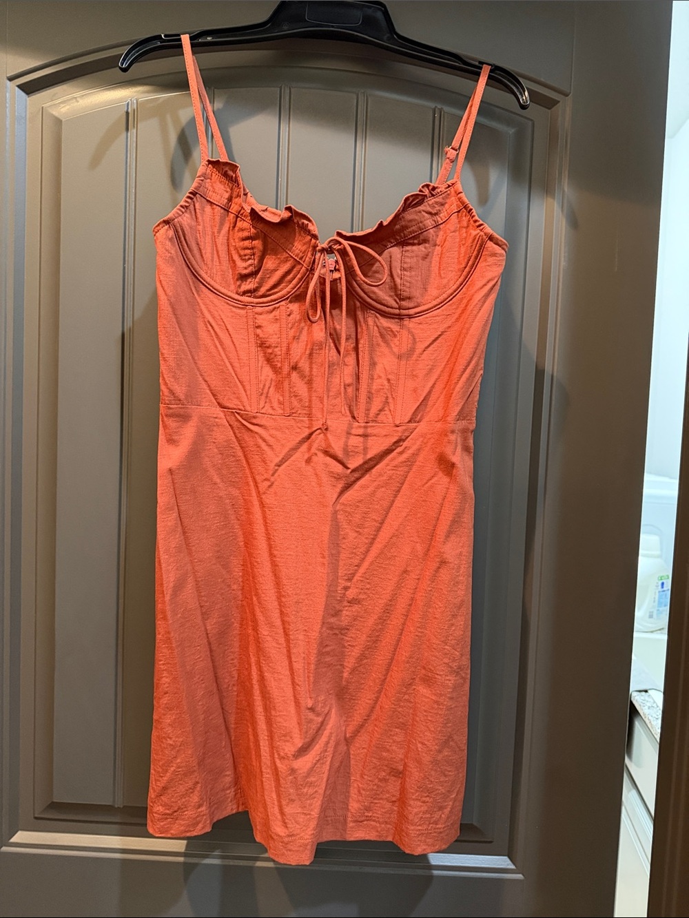 Brown Tie-Front Spaghetti Strap Mini Dress